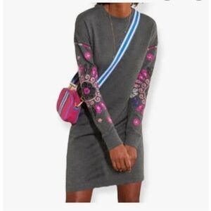 Boden 💖 Gray Sweater Dress with Embroidered Sleeves